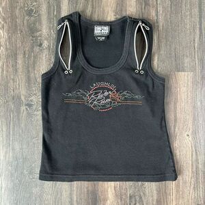 Vintage Embellished Laughin River Run Zipper Accent Tank Top Biker Design Medium